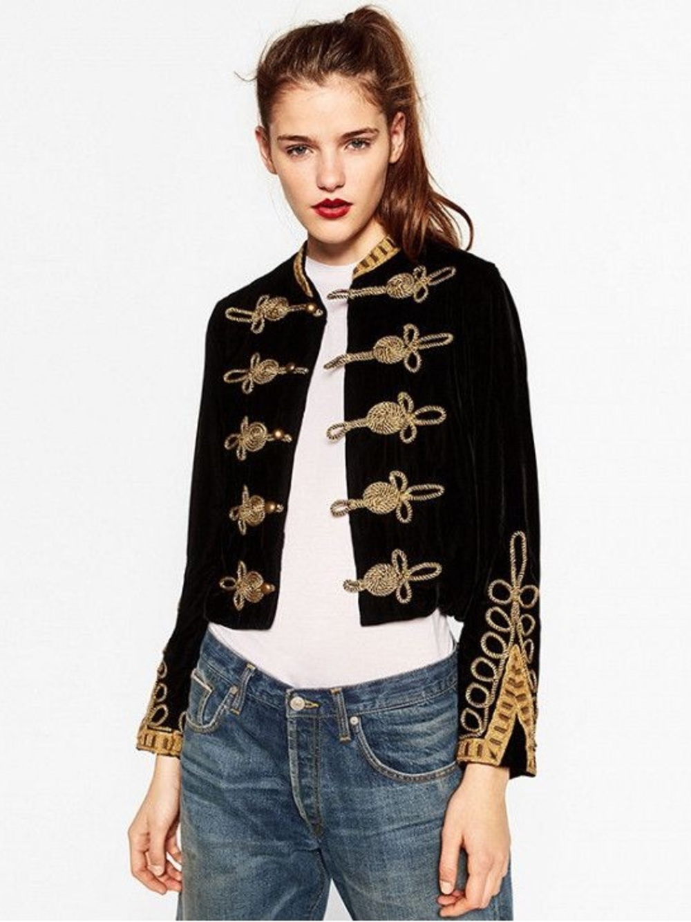 Zara Military Gold Embroidered Black Velvet Jacket